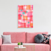 Abstract roze turquoise geometrisch vierkant patro canvas afdruk (Insitu (Woonkamer))