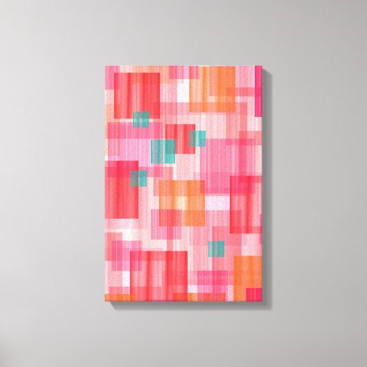 Abstract roze turquoise geometrisch vierkant patro canvas afdruk (Voorkant)