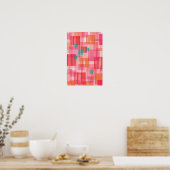 Abstract roze turquoise geometrisch vierkant patro poster (Keuken)