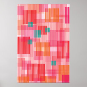 Abstract roze turquoise geometrisch vierkant patro poster