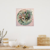 Abstract roze Venetiaans carnival Masker Poster (Keuken)