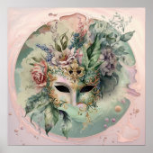 Abstract roze Venetiaans carnival Masker Poster (Voorkant)