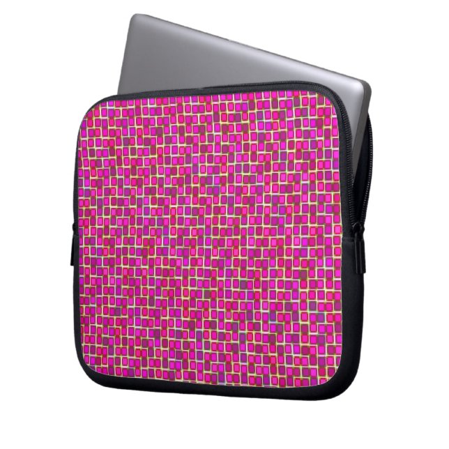 Abstract roze vierkant patroon laptop sleeve (Voorkant Links)