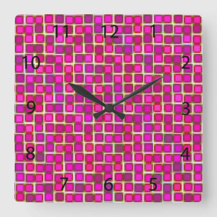 Abstract roze vierkant patroon vierkante klok