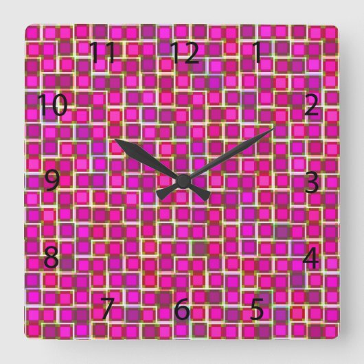 Abstract roze vierkant patroon vierkante klok (Voorkant)