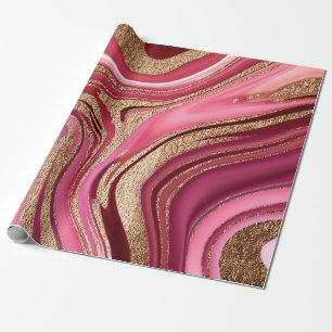 Abstract roze vloeibare marmer met glitter goud cadeaupapier