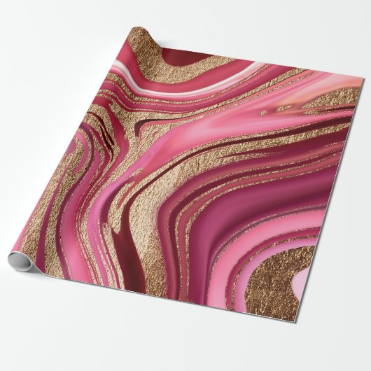 Abstract roze vloeibare marmer met glitter goud cadeaupapier (Uitgerold)