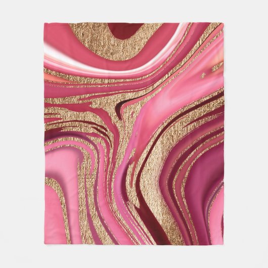 Abstract roze vloeibare marmer met glitter goud fleece deken (Voorkant)