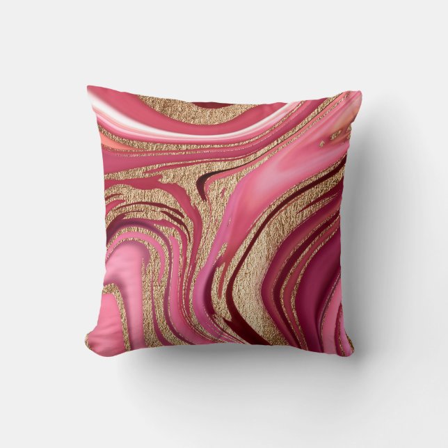 Abstract roze vloeibare marmer met glitter goud kussen (Voorkant)