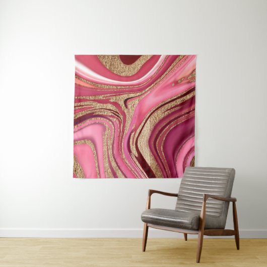 Abstract roze vloeibare marmer met glitter goud wandkleed (In situ)