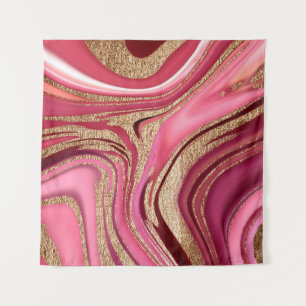 Abstract roze vloeibare marmer met glitter goud wandkleed