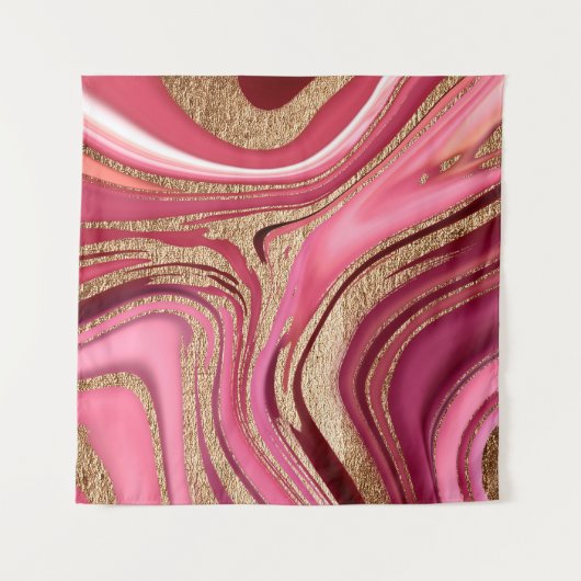 Abstract roze vloeibare marmer met glitter goud wandkleed (Voorkant)