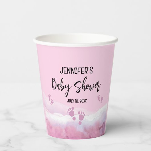Abstract Roze Waterverf Baby shower Papieren Bekers (Achterkant)