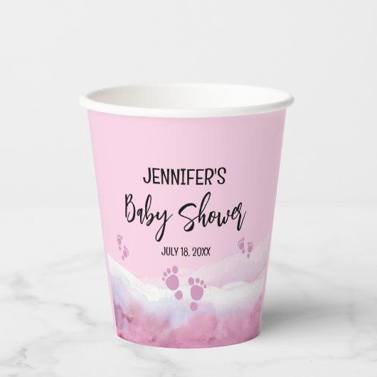 Abstract Roze Waterverf Baby shower Papieren Bekers (Voorkant)