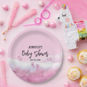 Abstract Roze Waterverf Baby shower Papieren Bordje