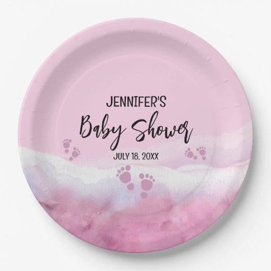 Abstract Roze Waterverf Baby shower Papieren Bordje (Voorkant)