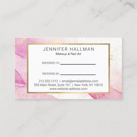 Abstract Roze Waterverf Faux Gold Dust Referral Visitekaartje (Achterkant)