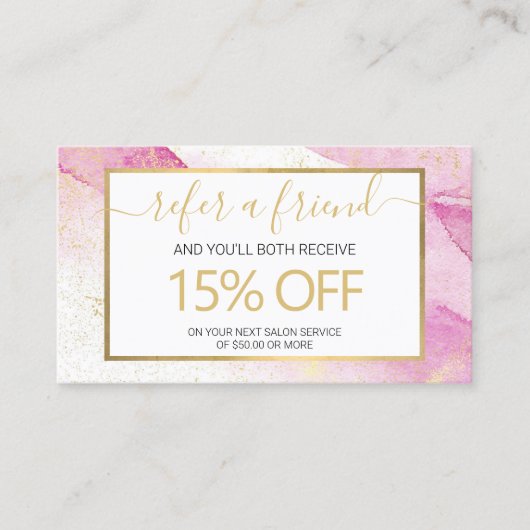 Abstract Roze Waterverf Faux Gold Dust Referral Visitekaartje (Voorkant)