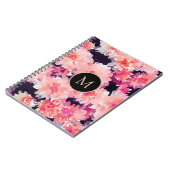 Abstract roze waterverf floreel monogram notitieboek (Linkerzijde)