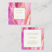 Abstract Roze Waterverf Gouden Splatter Vierkante Visitekaartje (Voorkant / Achterkant)