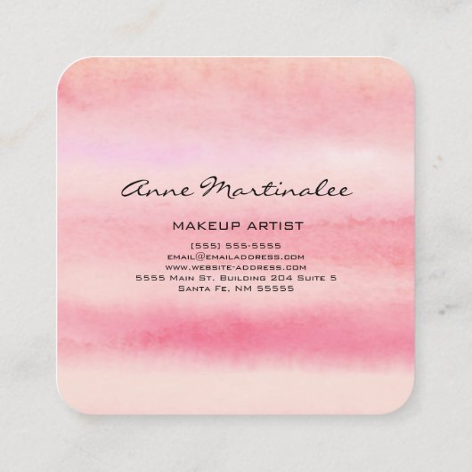 Abstract Roze Waterverf Square Visitekaartje (Achterkant)