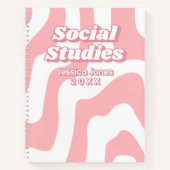 Abstract Roze Wit Wavy Lines School Onderwerp Notitieboek (Voorkant)