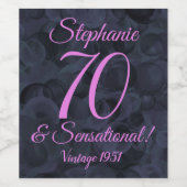 Abstract Roze Zwart 70 en Sensationele Birthday Wijn Etiket (Enkel label)