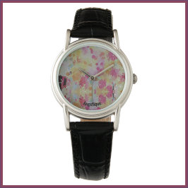 Abstract roze zwart en geel horloge