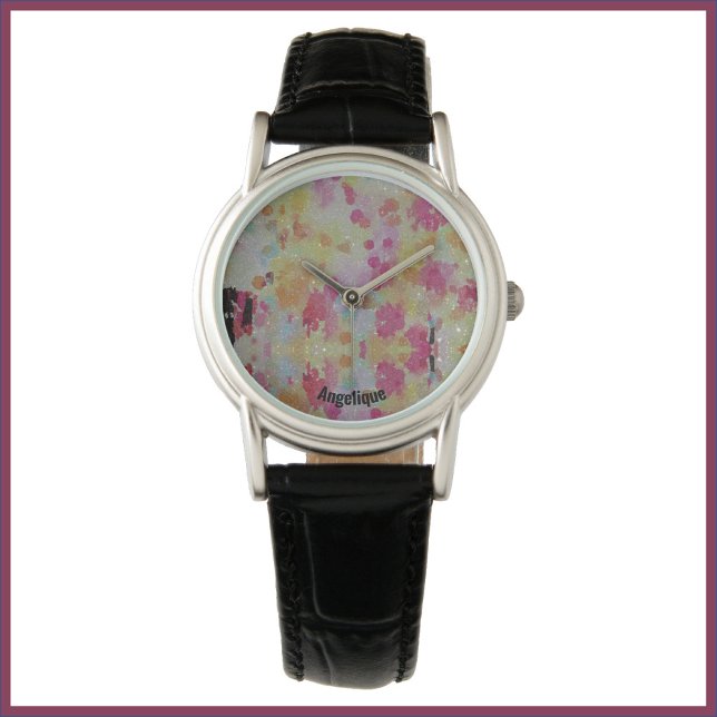 Abstract roze zwart en geel horloge (Creator heeft geüpload)