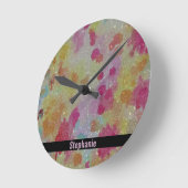 Abstract roze zwart en geel ronde klok (Hoek)