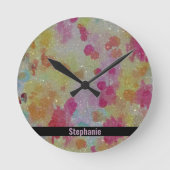 Abstract roze zwart en geel ronde klok (Voorkant)