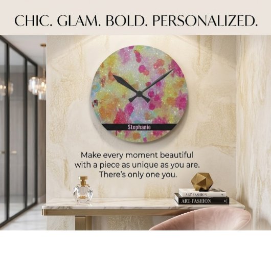 Abstract Roze Zwart en Geel Ronde Klok