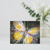 Abstract ruby jowelde gele vlinderschilderingen briefkaart (Staand voorkant)