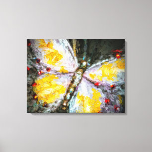 Abstract ruby joweling Yellow Butterfly Painting Canvas Afdruk