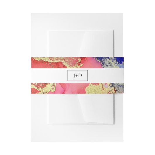 Abstract Ruby Red met Paarse en gouden bruiloft Uitnodigingen Wikkel (Voorkant Voorbeeld)