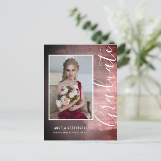 Abstract Ruby Roos Foto Afstuderen Uitnodiging Briefkaart (Staand voorkant)