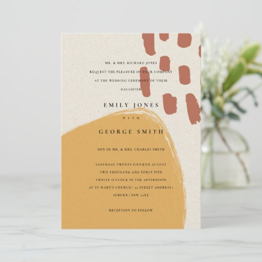 ABSTRACT RUST ORANJE KRAFT SCANDI WEDDING INVITE BEDANKKAART (Staand voorkant)