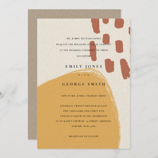 ABSTRACT RUST ORANJE KRAFT SCANDI WEDDING INVITE BEDANKKAART (Voorkant / Achterkant)