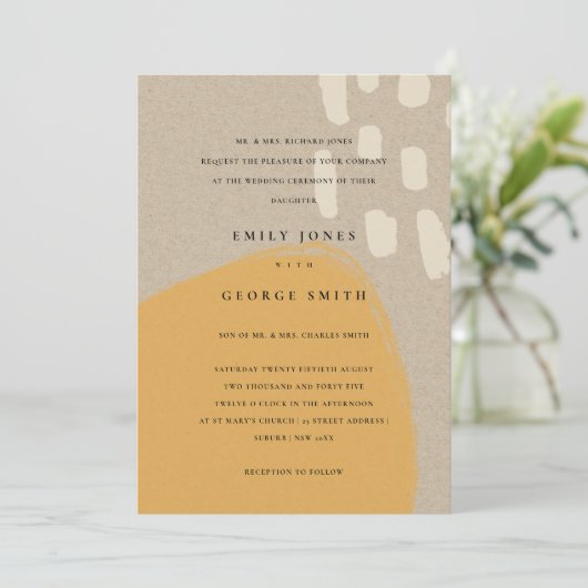 ABSTRACT RUST ORANJE KRAFT SCANDI WEDDING INVITE BEDANKKAART (Staand voorkant)