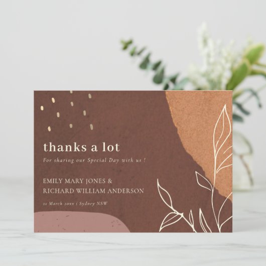 Abstract Rust Oranje Leafy Foliage Weddenschap Bedankkaart (Staand voorkant)