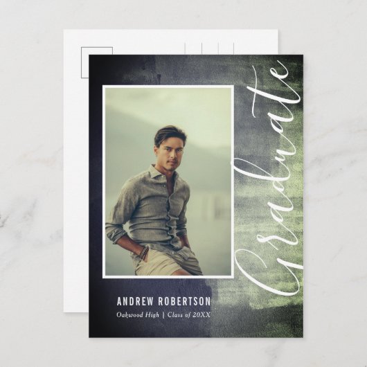 Abstract Rustic Shimmer Photo Afstuderen Uitnodiging Briefkaart (Voorkant / Achterkant)