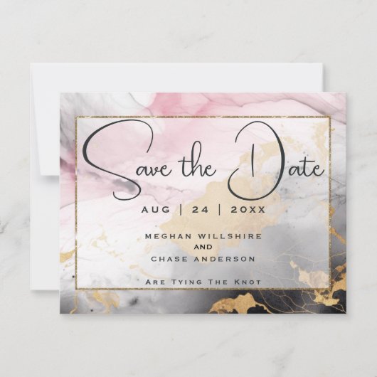 Abstract Save the Date - Zwart Goud Roos Roze Kaart (Voorkant)