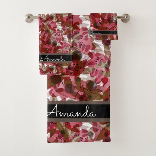 Abstract schattig mooi rood bloemen bloemontwerp bad handdoek (Insitu)