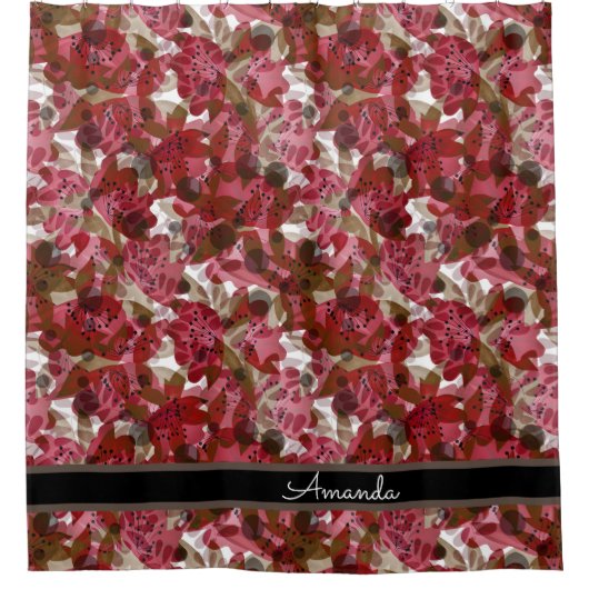 Abstract schattig mooi rood bloemen bloemontwerp douchegordijn (Voorkant)