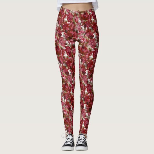 Abstract schattig mooi rood bloemen bloemontwerp leggings (Voorkant)