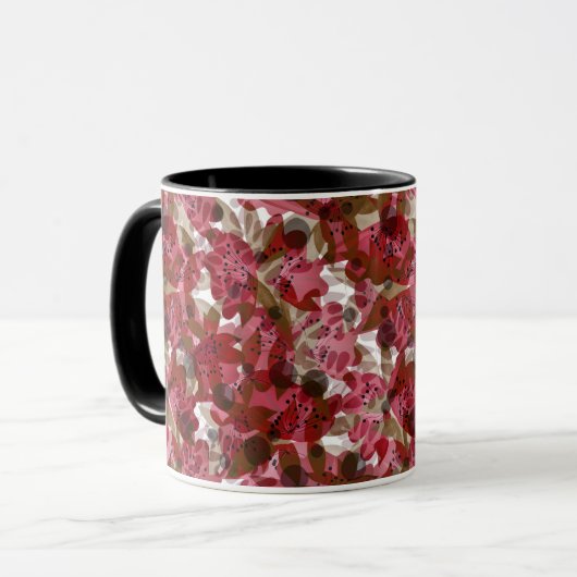 Abstract schattig mooi rood bloemen bloemontwerp mok (Voorkant links)