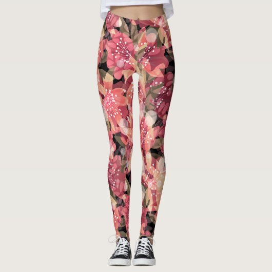 Abstract schattig mooi roze bloemen bloemontwerp leggings (Voorkant)