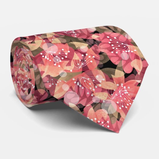 Abstract schattig mooi roze bloemen bloemontwerp stropdas (Opgerold)