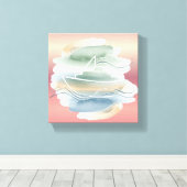Abstract scheepsdoek – Sandy Beige, Dusty Blue & O Canvas Afdruk (Insitu (Houten vloer))