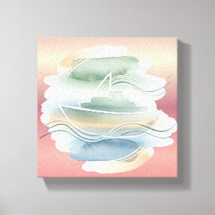 Abstract scheepsdoek – Sandy Beige, Dusty Blue & O Canvas Afdruk